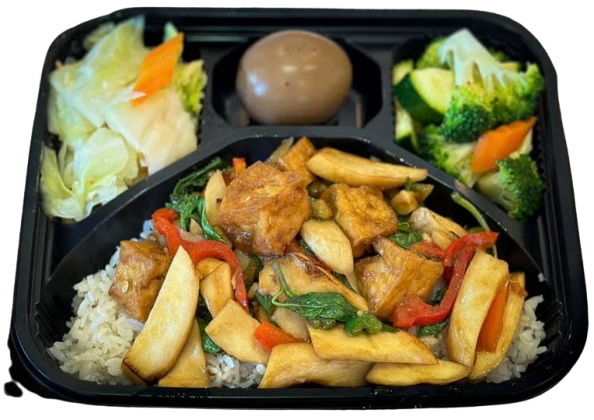 Basil King Oyster Mushroom with Fried Tofu